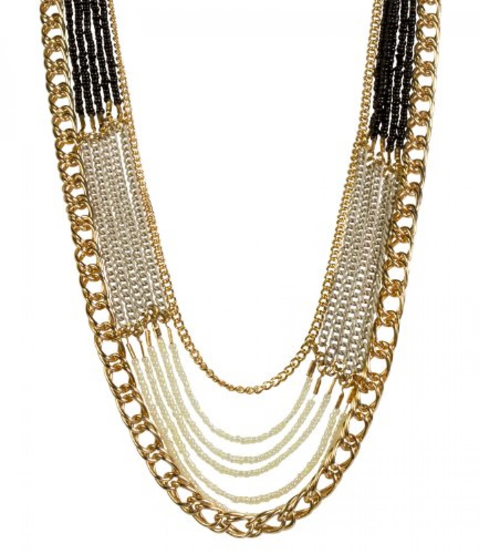 SIX "Heat" Statement Kette aus goldenen Gliedern und schwarz wei&szlig;en Perlen (351-680) 